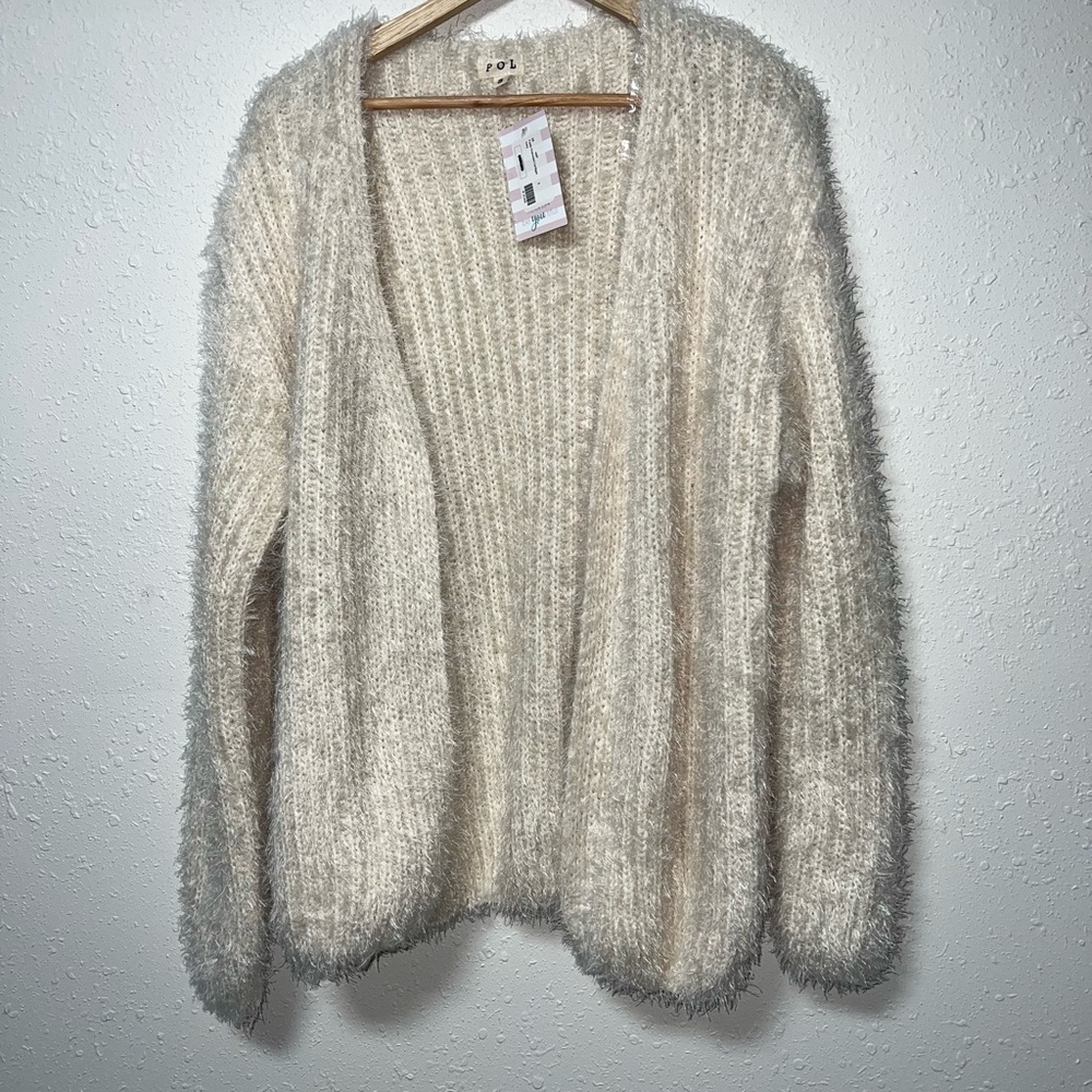 POL Cream Ribbed Knit Cardigan Sweater‎